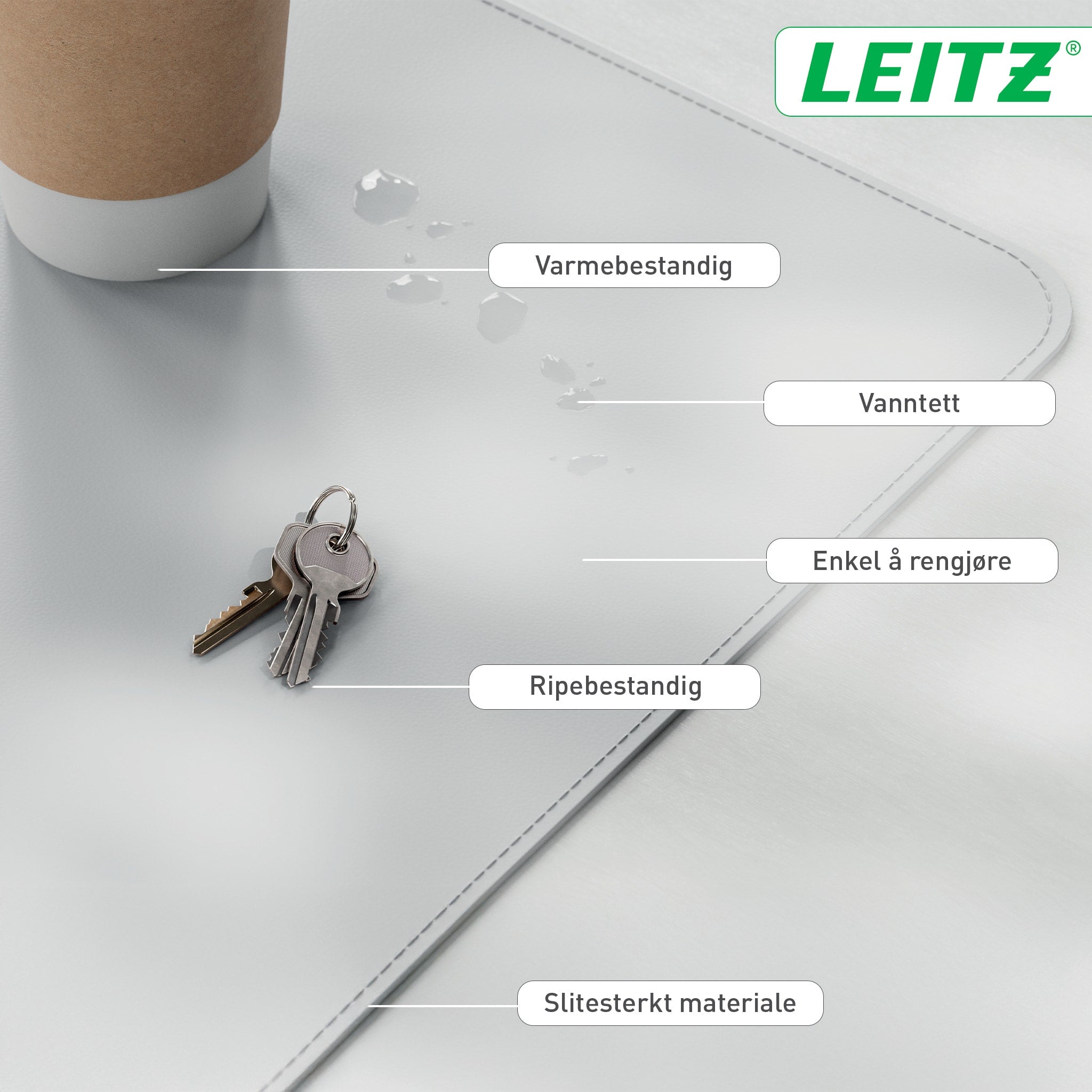 Skriveunderlag Leitz 40x80cm Lys grå