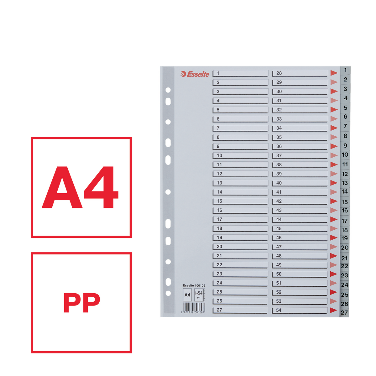 Skillekort PP A4 1-54 grå
