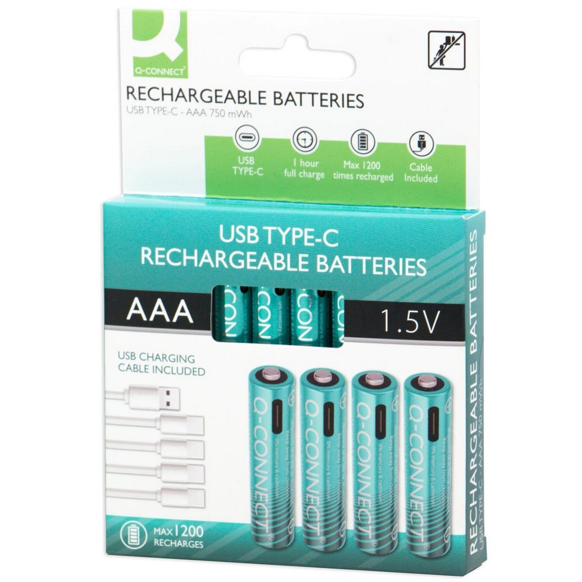 Batteri Q-Connect oppladbar AAA USB-C