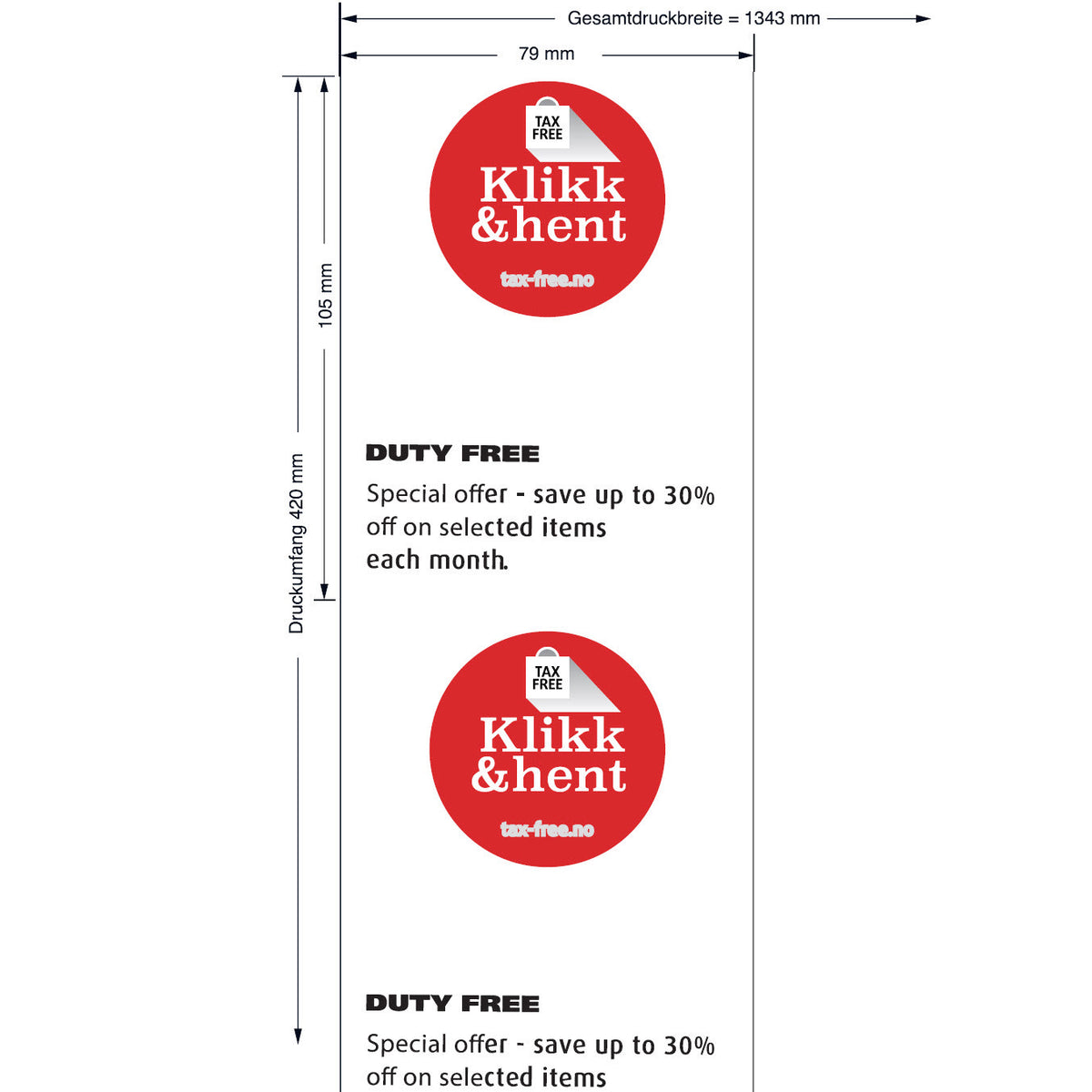 Etikett Thermo Duty Free 80x80mm kj.12mm