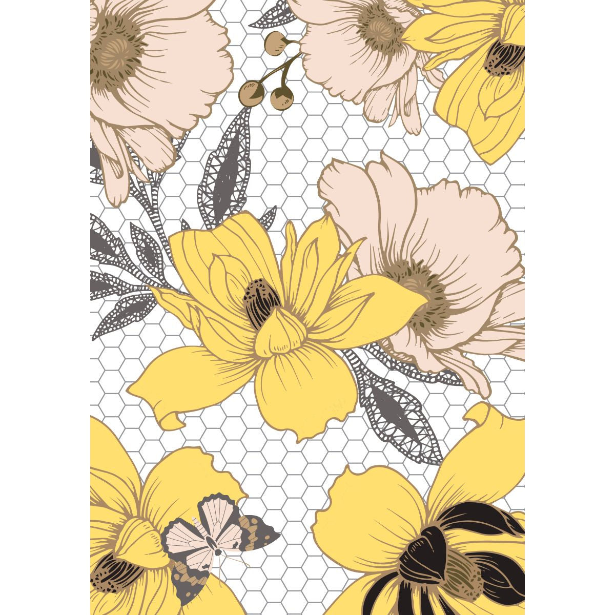 Kort dbl håndl. A4 Gule blomser