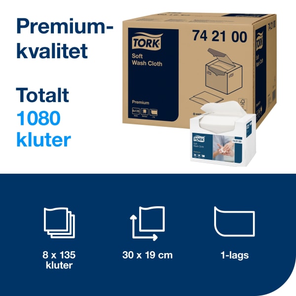 Vaskeklut Tork Soft-Wash 19x30cm 135/pak