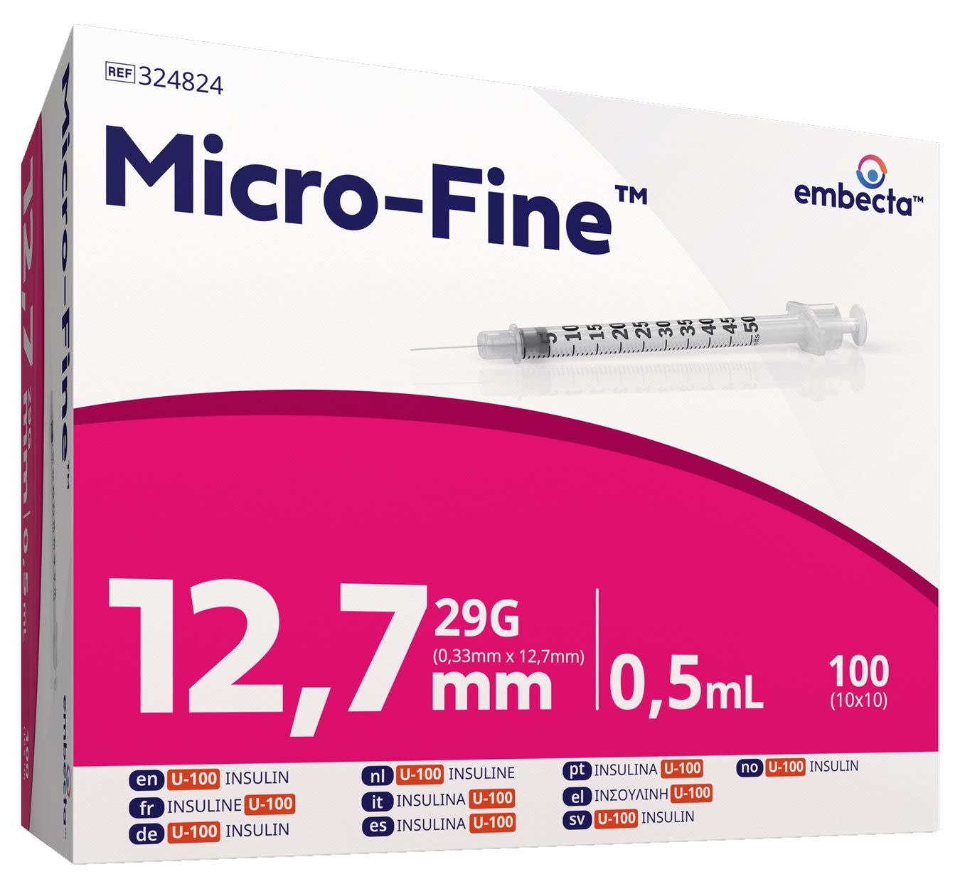 Insulinsprøyte med Nål 0.5ml x 12,7mm 50