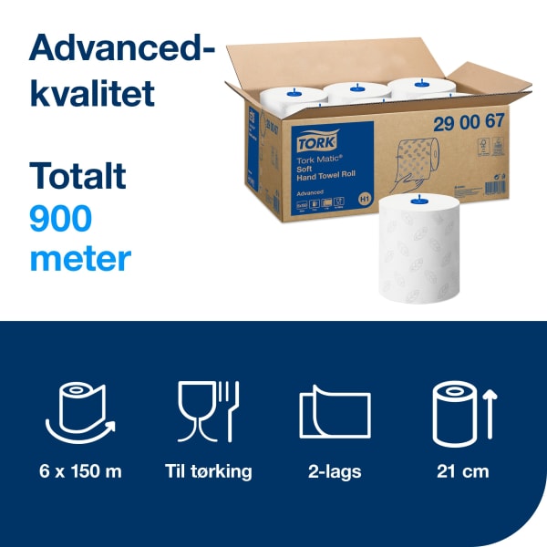 Tørkepapir rull standard hvit H1 tork matic