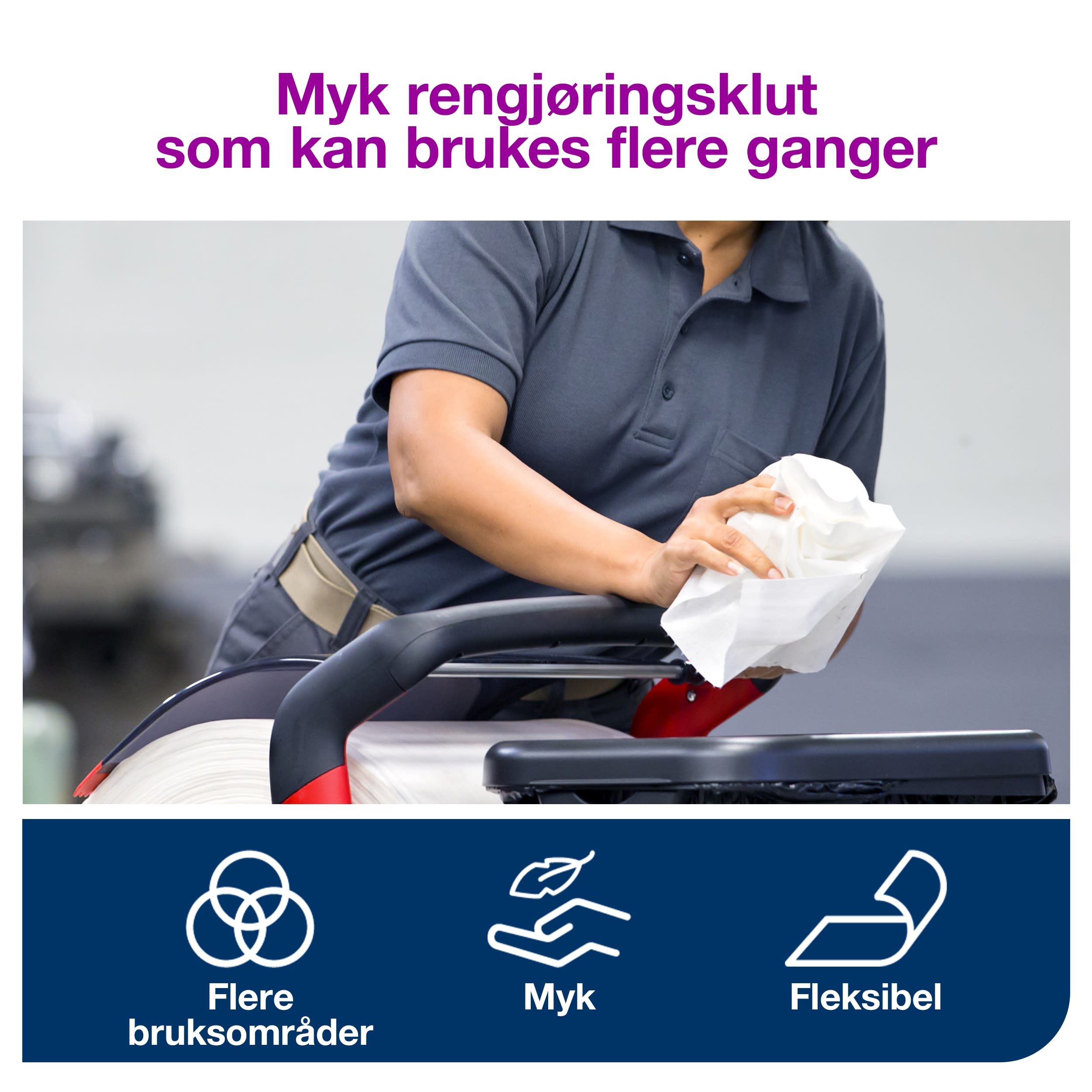 Rengjøringsklut Tork W1 rull hvit