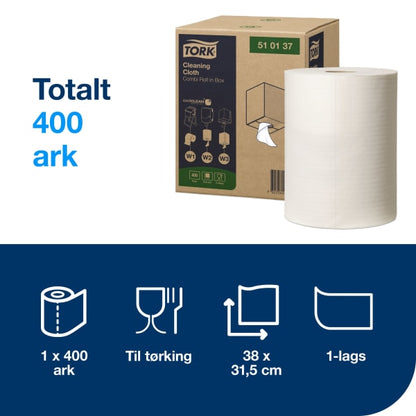 Rengjøringsklut Tork W1-2-3 hvit