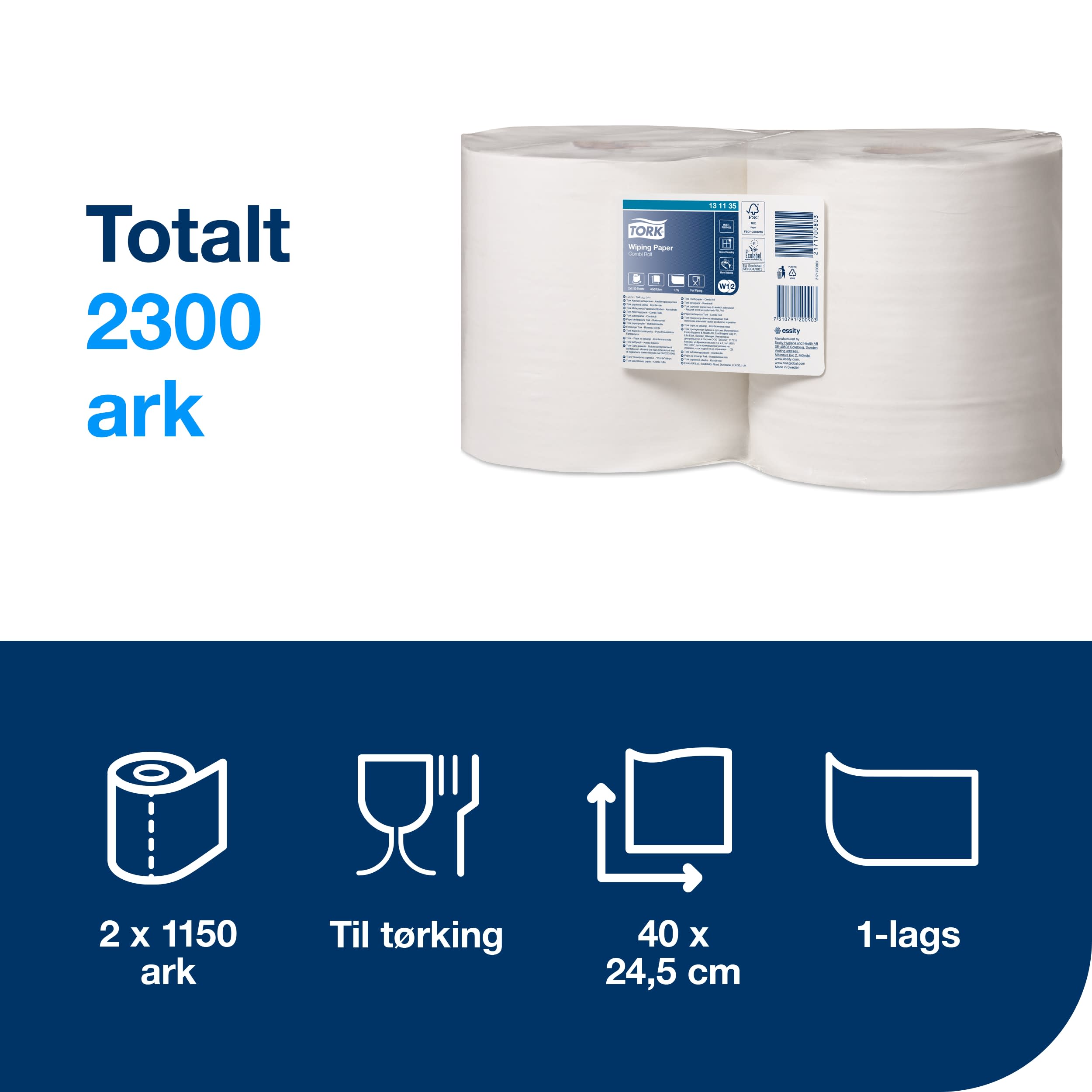 Tørkerull Tork W1-2 Standard 460m 1l