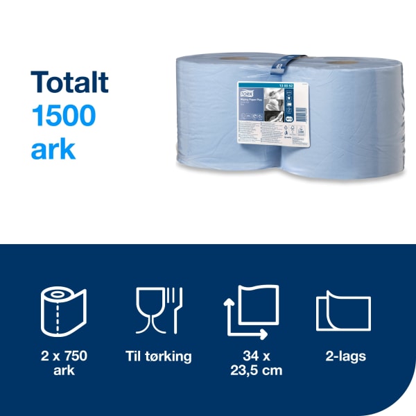 Tørkerull Tork W1-2 Plus blå 255m 2l