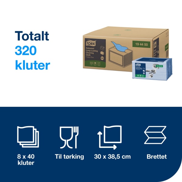 Fargekodet klut Tork W8 Premium blå