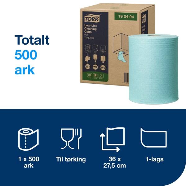 Rengjøringsklut Spes. Tork W1-2-3 turkis