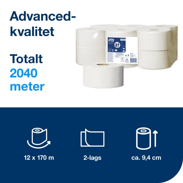 Toalettpapir hvit t2 170m 2 lags