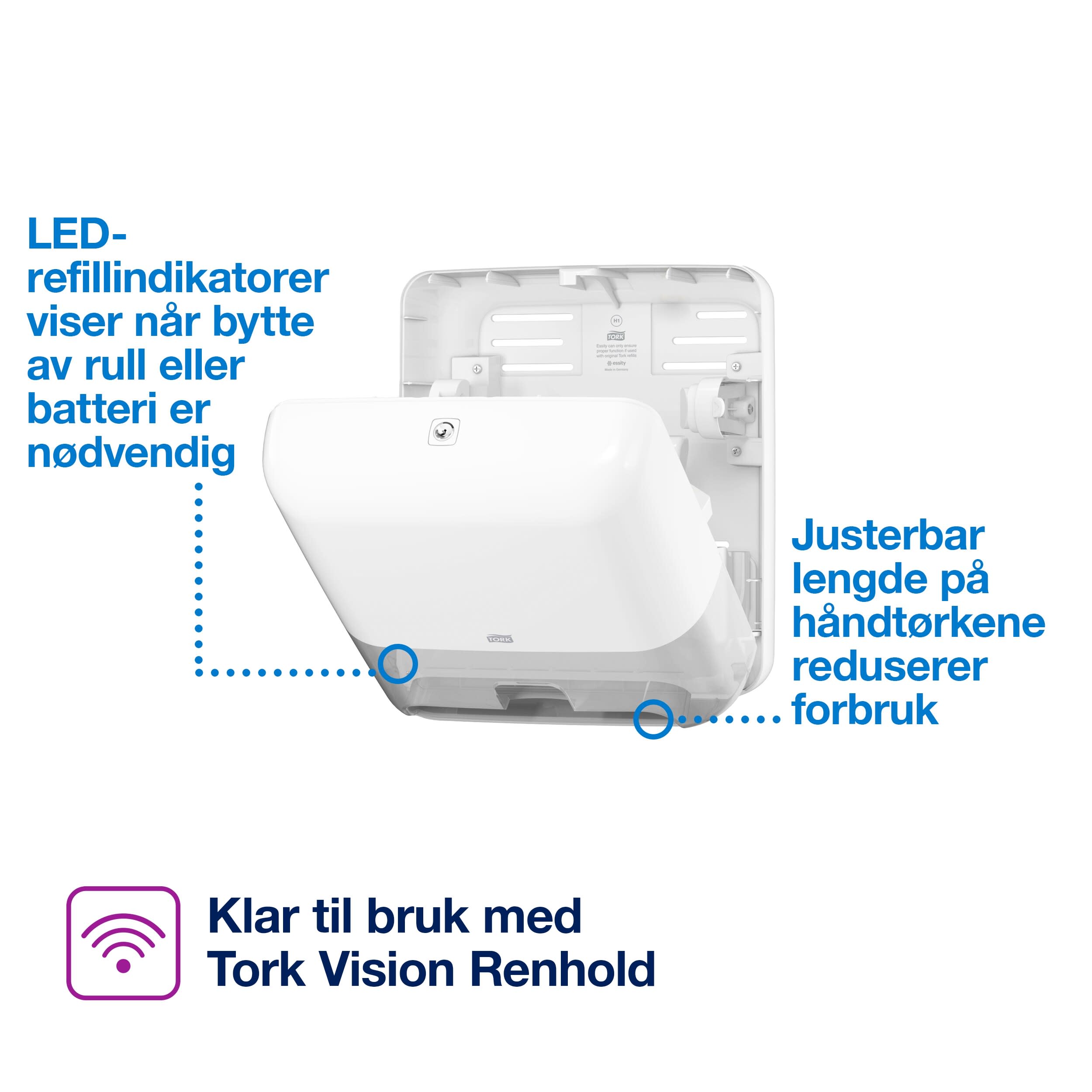 Tørkepapir dispenser - H1 Tork Matic sensor, hvit