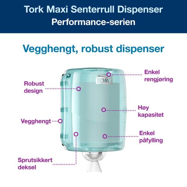 Dispenser Tork W2 Maxi turkis/hvit