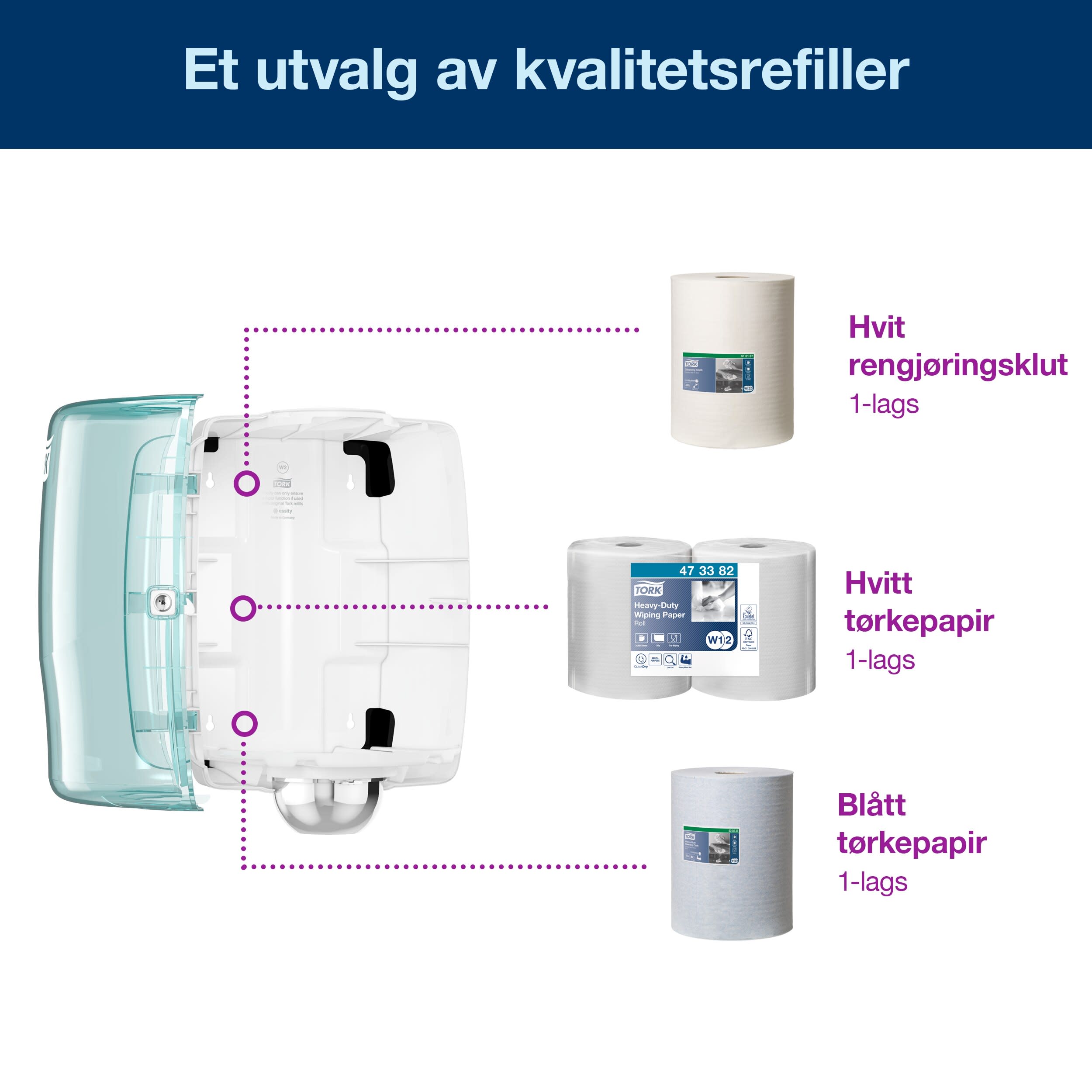 Dispenser Tork W2 Maxi turkis/hvit