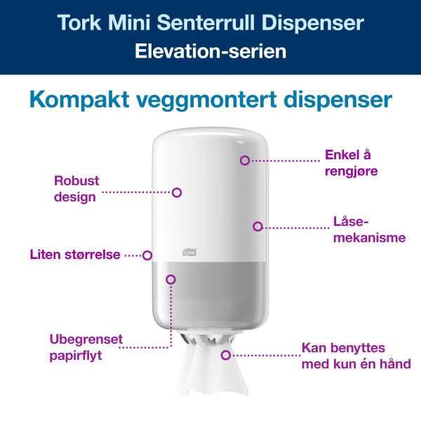 Dispenser Tork M1 Mini senterrull hvit