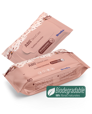 Ekstra store vaskeservietter til stell fra ABS Skincare, 60 stk, biologisk nedbrytbare